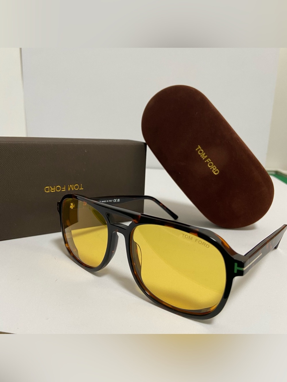 Tom Ford Men’s Tortoiseshell Frame Sunglasses with Yellow Lenses